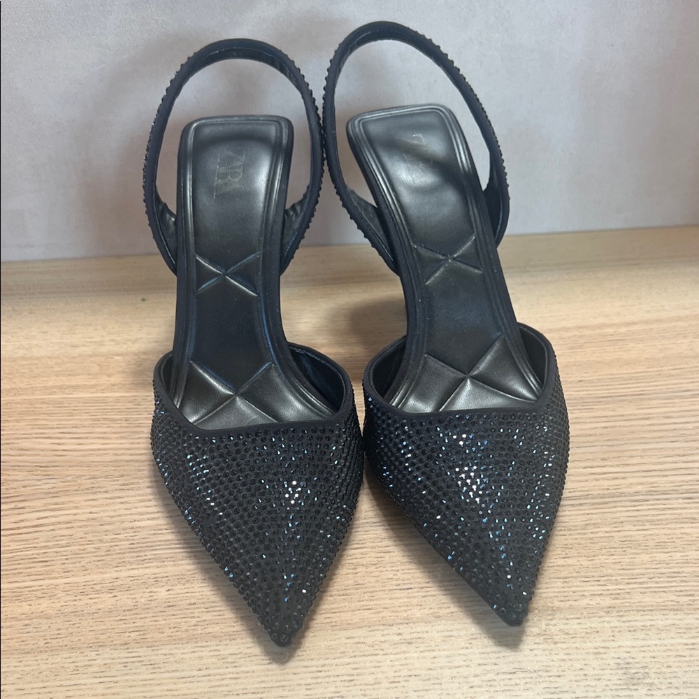 ZARA Black Rhinestone Slingback Heels – EU 40 / US 9